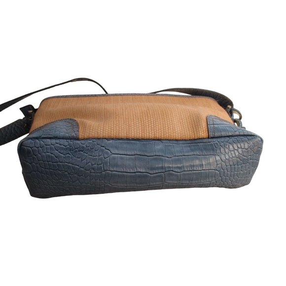 *Etienne Aigner Vintage Satchel Shoulder Bag Rattan Blue Croc Leather Trim - Picture 3 of 10